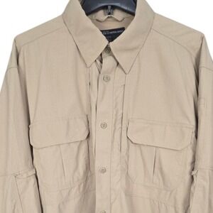 5.11 Tactical Button Down Shirt Mens XL Beige Vented Long Sleeve Utility Ripstop
